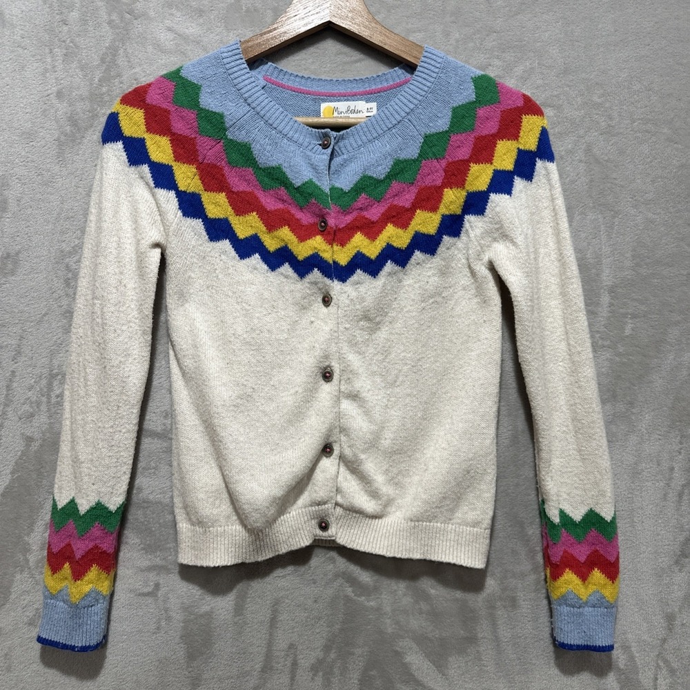 Mini Boden Rothesay Fair Isle Cardigan Girls 8-9 Years Old‎ Colorful Long Sleeve